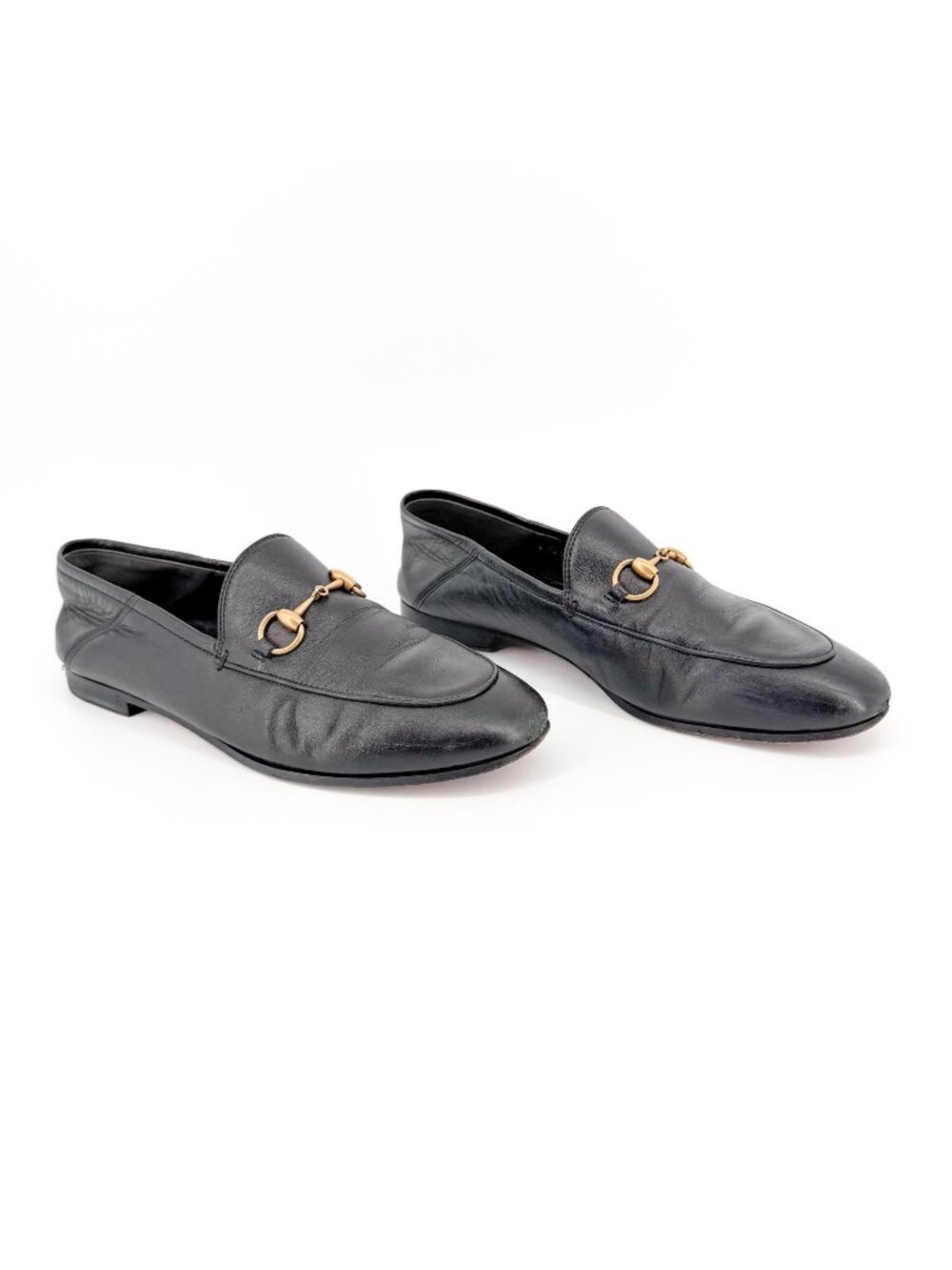 Gucci Brixton Horsebit Flat Collapsible Loafers Black Leather Size 37 US 7 Women